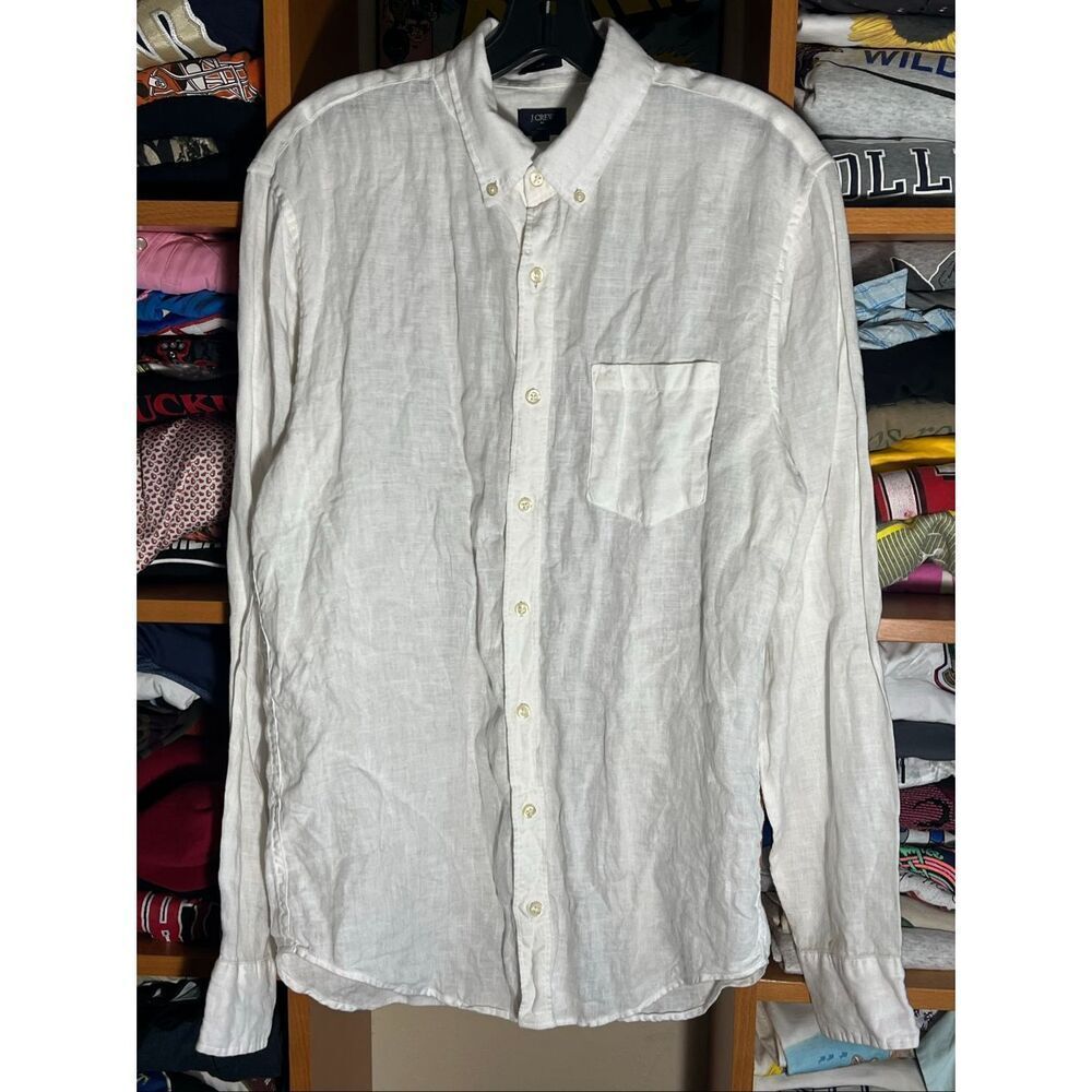 J Crew Men’s Long Sleeve Button Down Linen Shirt Medium Tall